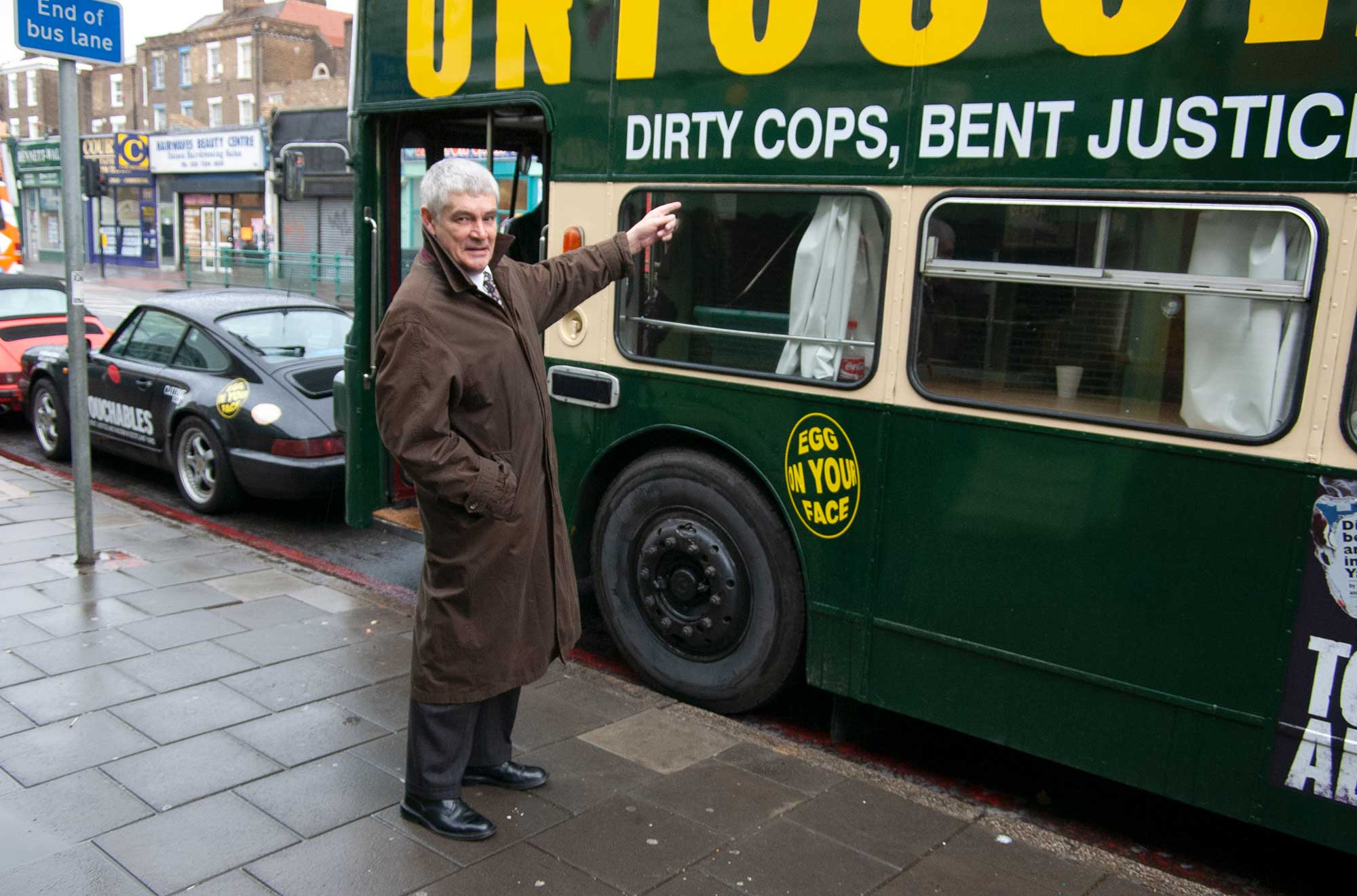 Alastair is amused by the decorated bus