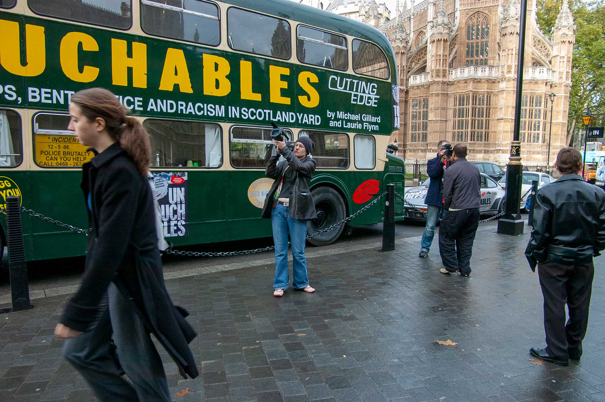 The bus parked prominently outside Parliament, an activity that the government decided would have to become illegal